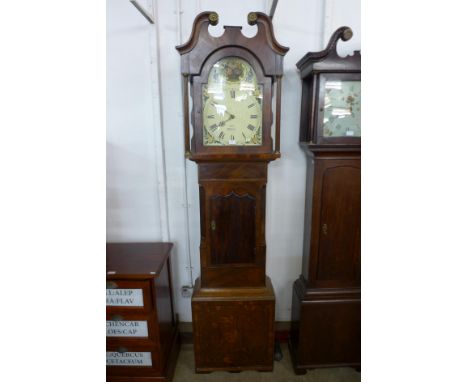 A George III mahogany and oak 30-hour longcase clock, the painted arched dial signed Bell, Bawtry 