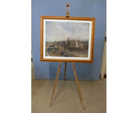 An artist's easel and an English Civil War print 