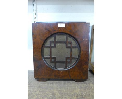 An Art Deco walnut and mahogany speaker 