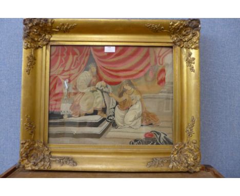 An early 19th Century tapestry, Solomon and The Queen of Sheba, framed 
