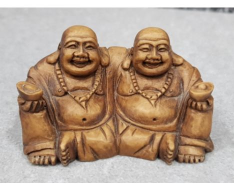 Large Handcarved hardwood Netsuke in the form of two Buddha's, length 5.5cm x height 3cm