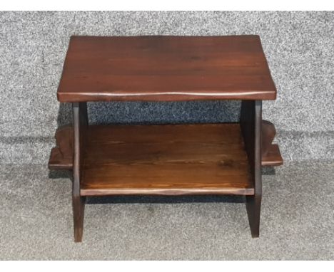 Stained pine 2 tier lamp table, 44x73cm