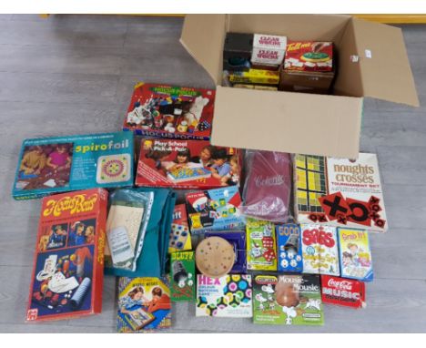 Vintage boardgames to include magic sets, noughts and crosses, Mousie Mousie etc.