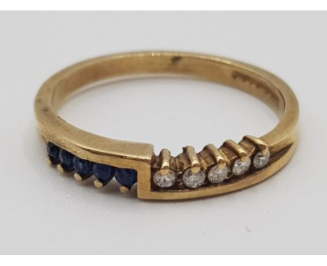 Ladies 9ct yellow gold sapphire &amp; diamond ring, size N½, 2g gross