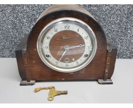 Mahogany Elco chiming mantle clock with pendulum and key