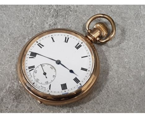 A gold plated pocket watch by Dennison watch, case co LTD no 805568, with enamel Roman dial (ticking but not time tested)