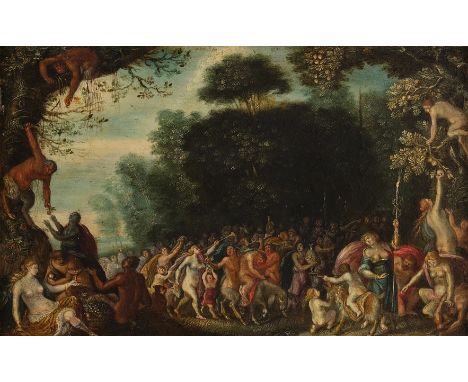 Niederländischer Meister (17. Jahrhundert), "Zug der Pomona", Öl auf Kupfer, 14.5 x 22.5 cm.Es existieren alte Zuschreibungen