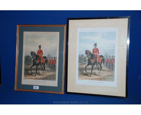 Two framed and mounted Prints, by J Harris Sculp, of military scenes with Officer on horseback, sword drawn, in front of infa