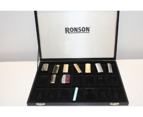 A Ronson lighter case and contents of lighters 