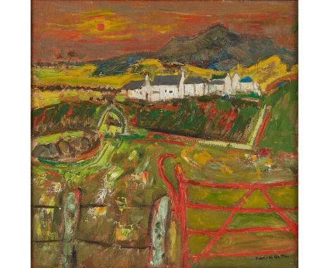 § David Mcleod Martin R.S.W., R.G.I., S.S.A (Scottish 1922-2018) The Red Gate Signed, oil on canvas (Dimensions: 35cm x 35cm 