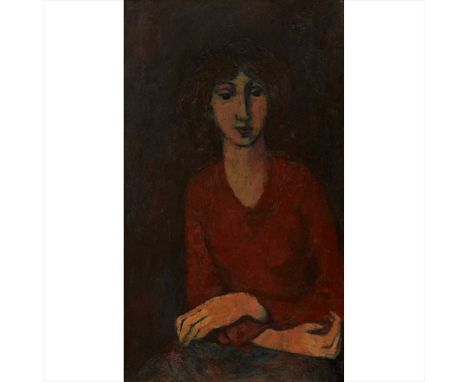 § William Senior (British fl.1940-60)  PORTRAIT OF A LADY Signed and dated 1953 verso, oil on board (Dimensions: 73cm x 41cm 