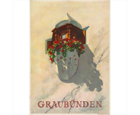 MARTIN PEIKERT (1901-1975) GRAUBÜNDEN lithograph, c.1930, condition A-; not backed (Dimensions: 90cm x 128cm (50.5in x 35.5 i