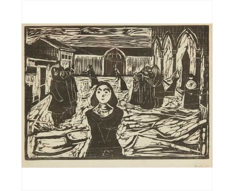 EDVARD MUNCH (NORWEGIAN 1863-1944), AFTER THE PRETENDERS: THE LAST HOUR Lithographic reproduction after the original woodcut,