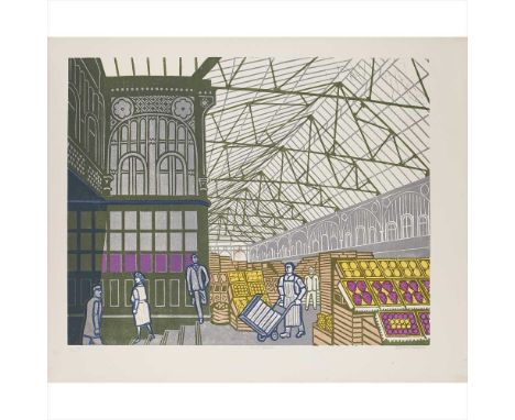 § Edward Bawden C.B.E., R.A. (British 1903-1989) Covent Garden Fruit Market Linocut, 14/75, signed, numbered and inscribed in