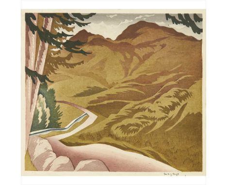 § Ian Cheyne (Scottish 1895-1955) Mountain Burn Colour woodcut, signed in ink to margin (Dimensions: 30cm x 33.5cm (11.75in x