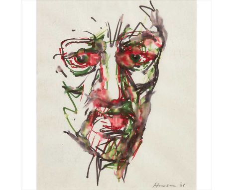 § Peter Howson O.B.E. (Scottish B.1958) Portrait - 2006 Signed and dated, coloured ink and watercolour (Dimensions: 24cm x 20