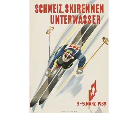 MARTIN PEIKERT (1901-1975) SCHWEIZ. SKIRENNEN UNTERWASSER lithograph, 1939, condition A; not backed (Dimensions: 100cm x 70cm