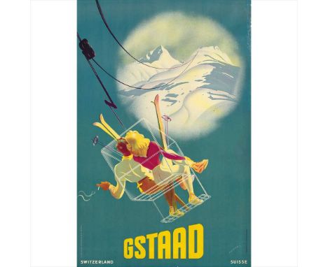 MARTIN PEIKERT (1901-1975) GSTAAD lithograph, 1946, condition A-; not backed (Dimensions: 100cm x 65cm (39.5in x 25.5in)) (Qt