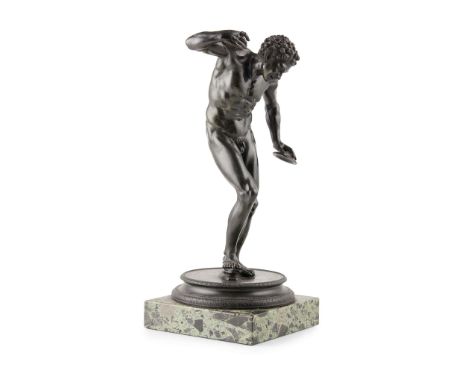  ITALIAN BRONZE FIGURE OF THE DANCING FAUN, AFTER THE ANTIQUE LATE 19TH CENTURY, PROBABLY NAPLES dark green patination, on a 