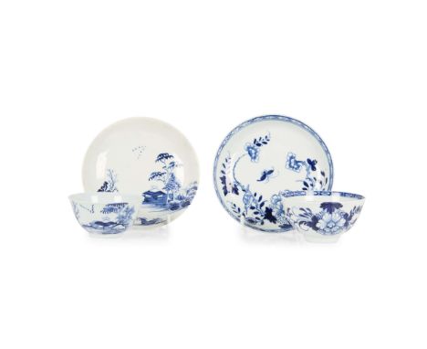  TWO LIVERPOOL PORCELAIN TEABOWLS AND SAUCERS LATE 18TH CENTURY comprising a Chaffers ‘Two Islands’ pattern example and a Chr