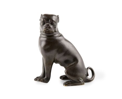  ITALIAN BRONZE FIGURE OF A SEATED HOUND, ATTRIBUTED TO THE CIRCLE OF 'THE MASTER OF THE BULL HUNT' LATE 17TH/ EARLY 18TH CEN