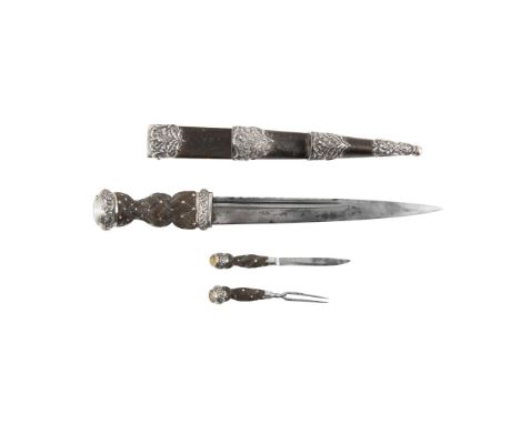 SCOTTISH HIGHLANDERS OFFICER'S DIRK LATE 19TH CENTURY the finely carved basket weave handle with white metal studs, the pomm