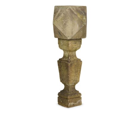  RARE GEORGE III SCOTTISH POLYHEDRAL SUNDIAL AND COLUMN 18TH CENTURY formed of a carved fourteen-sided solid limestone block 