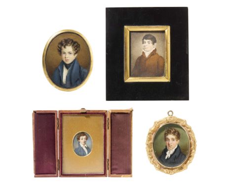 GROUP OF FOUR PORTRAIT MINIATURES OF YOUNG MEN AND BOYS EARLY 19TH CENTURY all watercolour and body colour on ivory, to incl