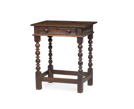  WILLIAM AND MARY OAK SIDE TABLE LATE 17TH CENTURY the rectangular top above a frieze drawer, raised on bobbin turned legs jo