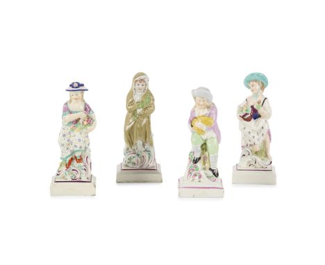  SET OF FOUR NEALE & CO CREAMWARE FIGURES MODELLED AS THE FOUR SEASONS CIRCA 1780 each modelled as a child, Spring a girl hol