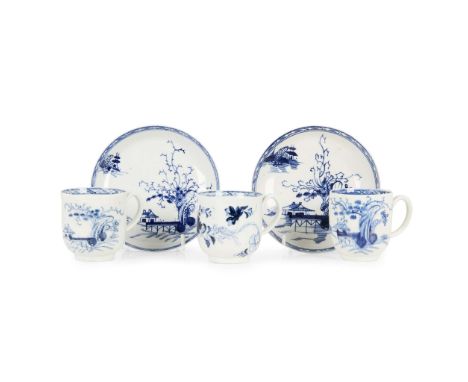  GROUP OF LIVERPOOL PORCELAIN LATE 18TH CENTURY probably all by Christian, comprising two saucers painted in the ‘Long Bridge