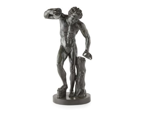  LARGE BRONZE FIGURE OF THE DANCING FAUN, AFTER THE ANTIQUE ISAAK DUCHEMIN (FRENCH/ ITALIAN, FL. LATE 19TH CENTURY) dark gree