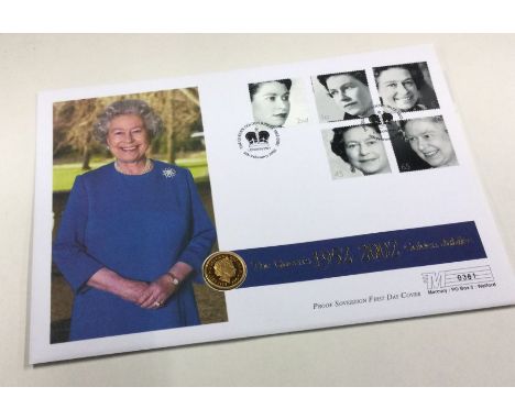 The Queen's Golden Jubilee Great Britain gold Proof sovereign First Day Cover coin and stamp set. 