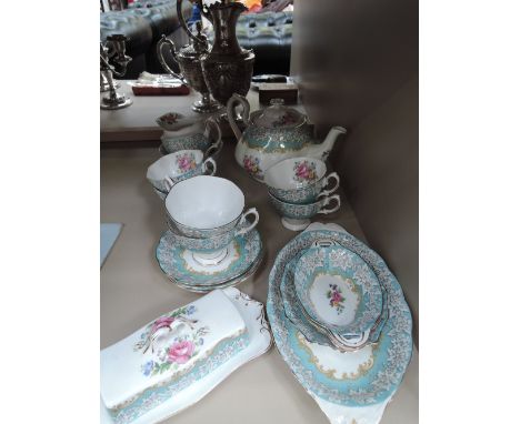 A Royal Albert part tea service in the enchantment pattern
Height 6"
Width 10"
Depth 6"
Condition: Minor wear to guilding of 