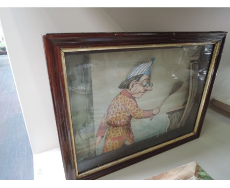 A 19th century French Automaton clockwork picture depicting gentleman in night attire, bat the rat, retailed by J Robinson, L