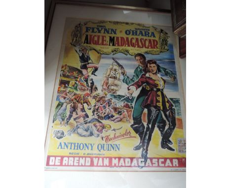A vintage poster Aigle de Madagascar starring Errol Flynn, printed in Belgium