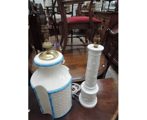 A late 20th century Casa Pup pottery table lamp of Japanesque design and a similar period table lamp of telescope design