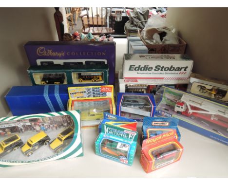 A shelf of mixed die-casts including Matchbox, Corgi etc, all boxed