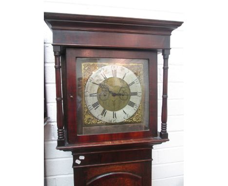 A late 18th century oak longcase clock having square pillar hood containing 30 hour movement and silvered face by John Holme,