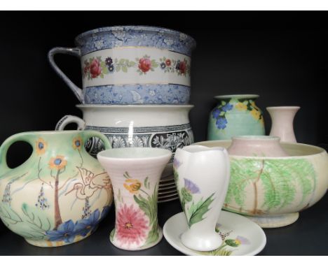 A selection of ceramics including Radford vases, bowls etc and two chamber pots and collectors plates