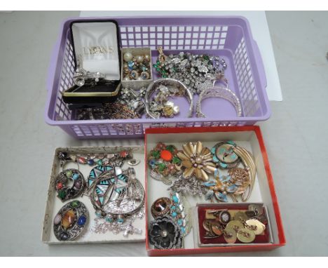 A selection of costume jewellery including diamante, white metal, Celtic,  brooches, cufflinks etc