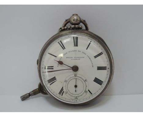 A key wound silver pocket watch by John Forrest London, chronometer maker to the Admiralty, no 41887 having a Roman numeral d