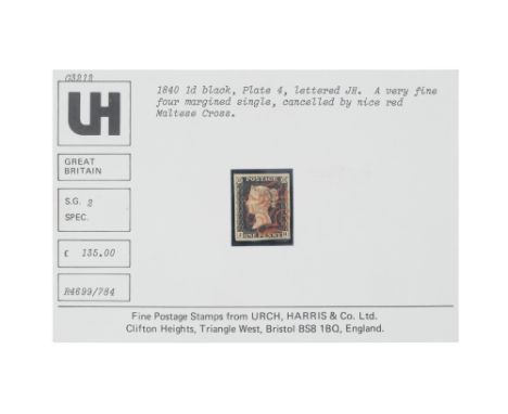 1d Black stamp - a good four margin 1d Black still mounted on card as purchased.
