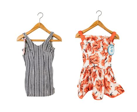 A vintage Slix swim-dress - two piece decorated with orange flowers on a white ground, size 36, together with a Jantzen grey 
