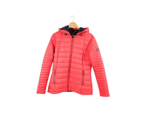 A ladies Barbour 'Fibre-down' quilted hooded jacket - red nylon, size 16.