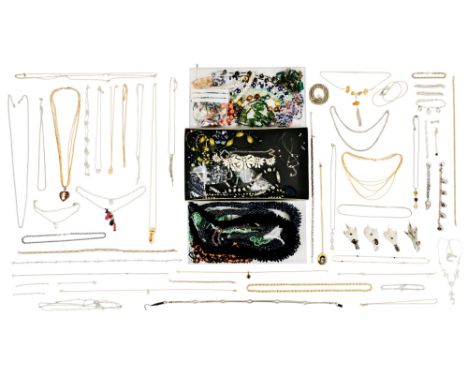 A quantity of costume jewellery - many necklaces, together with brooches etc.