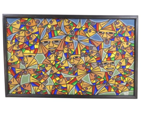 Funshe ADAMS (20th/21st Century African School) Fishermen Acrylic on board Signed and dated 2001 lower right Framed Picture s