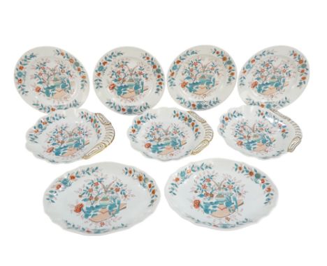 A 19th century Spode part dessert service - decorated in the chinoiserie style, comprising nine items.
