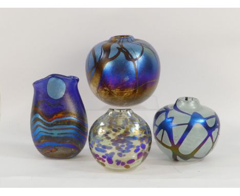 Norman Stuart CLARKE (British 20th Century) an iridedcent glass vase - of asymmetrical form, blue above differing bands, 12cm