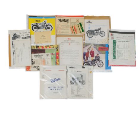 A quantity of motorcycle sales literature and brochures - circa 1963, including Cotton, Dot, Ariel, BSA, Norton, Triumph, Roy